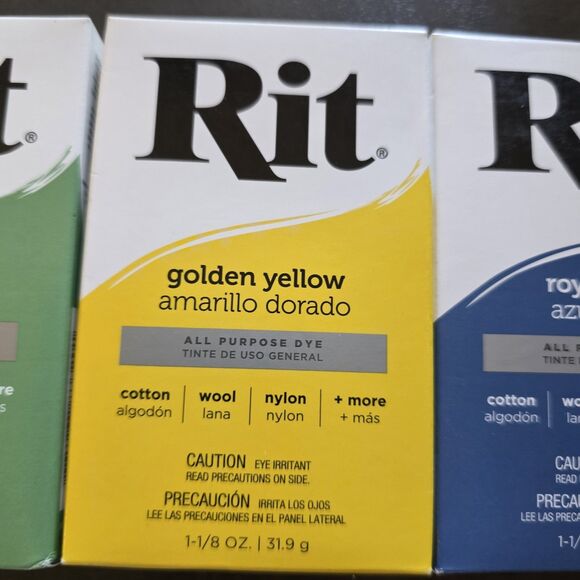 LOT 3  Rit Dye Powder Kelly Green, Yellow & Royal Blue 32 (31.9g) 3-Pack - Picture 5 of 6